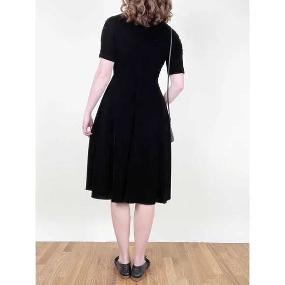 New Velvet Fit & Flare Princess Midi Dress Pleated Ruched Whimsigoth Dark Formal - Picture 3 of 9